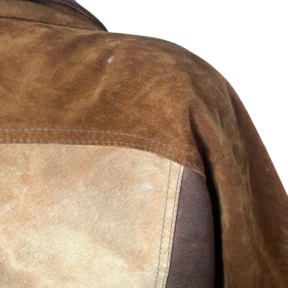 VTG The Leather Ranch le Ranch du Cuir Suede Jacket Colorblock Belted Neutral - Picture 11 of 12